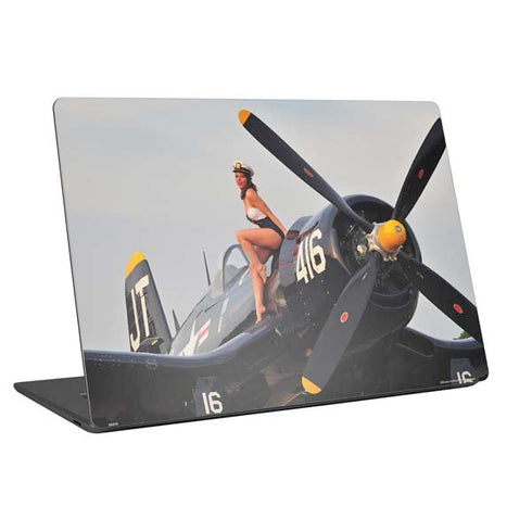 1940s Navy Pin-Up Girl On Corsair Fighter Plane Universal Laptop 16.6in (13.4 x 9.7in) Skin